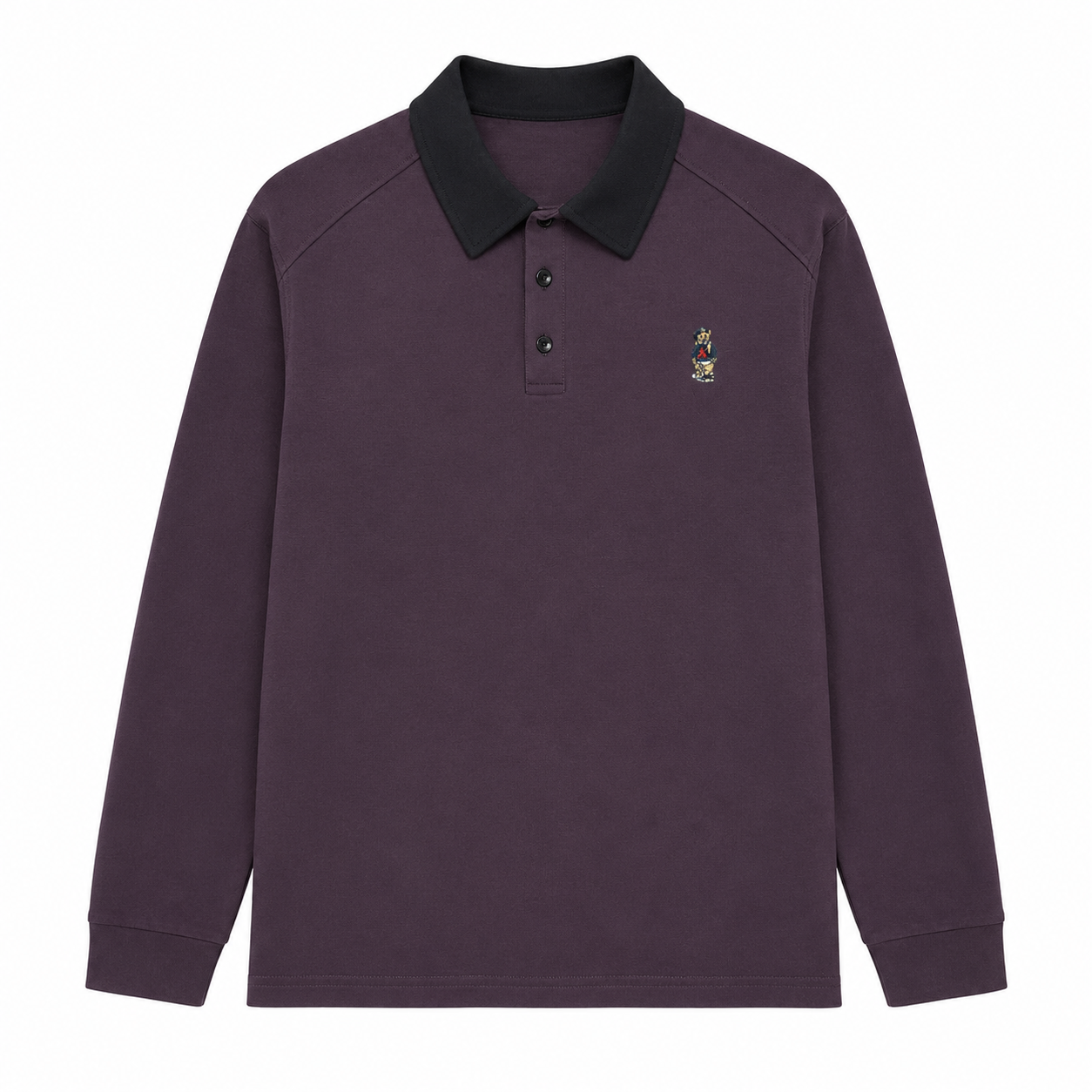 Long-Sleeve Two-Tone Collar Polo Shirt