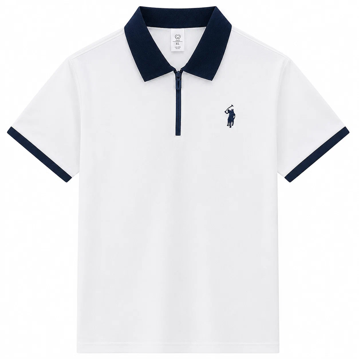 Contrast-Collar Zip Polo Shirt