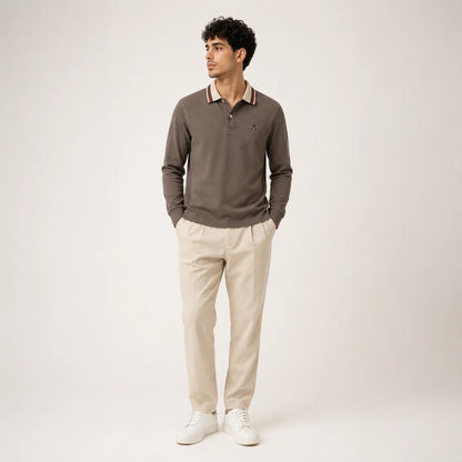 Long-Sleeve Contrast-Collar Polo