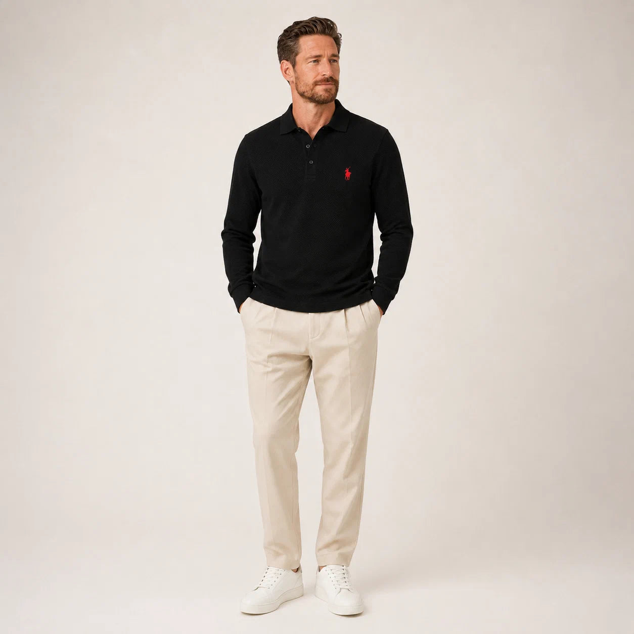 Textured Long-Sleeve Polo Shirt