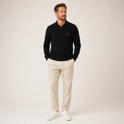 Textured Long-Sleeve Polo Shirt