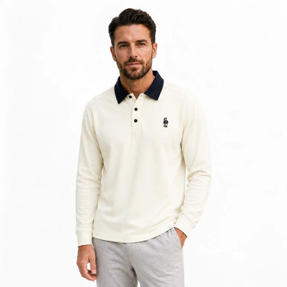 Long-Sleeve Two-Tone Collar Polo Shirt
