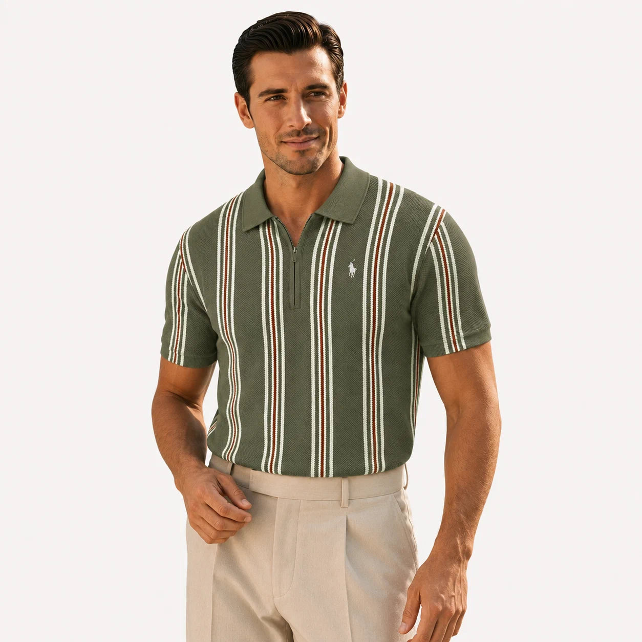 Retro Stripe Knit Polo Shirt