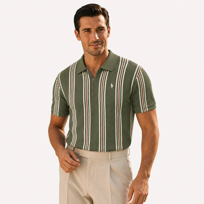 Retro Stripe Knit Polo Shirt