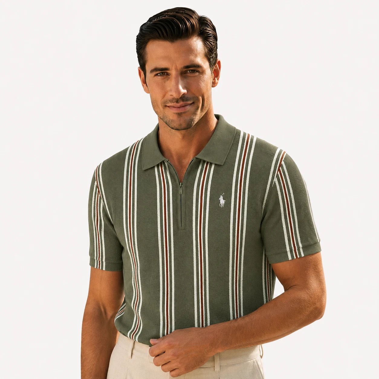 Retro Stripe Knit Polo Shirt