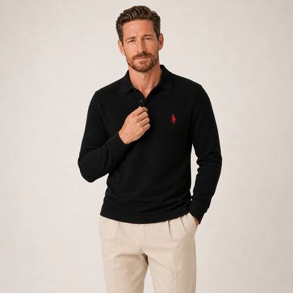 Textured Long-Sleeve Polo Shirt