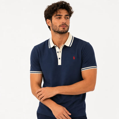 Contrast-Collar Polo Shirt