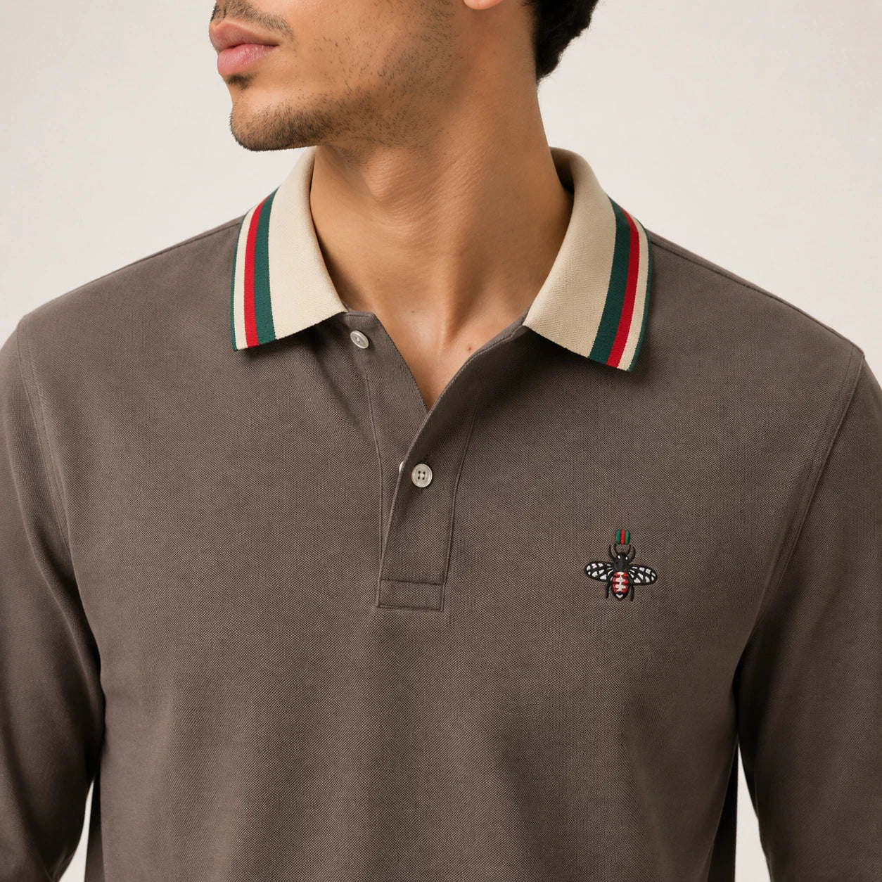 Long-Sleeve Contrast-Collar Polo