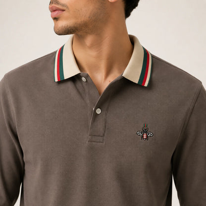 Long-Sleeve Contrast-Collar Polo
