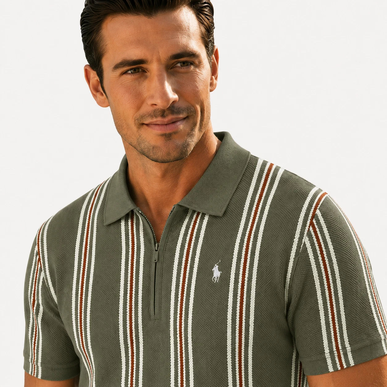 Retro Stripe Knit Polo Shirt