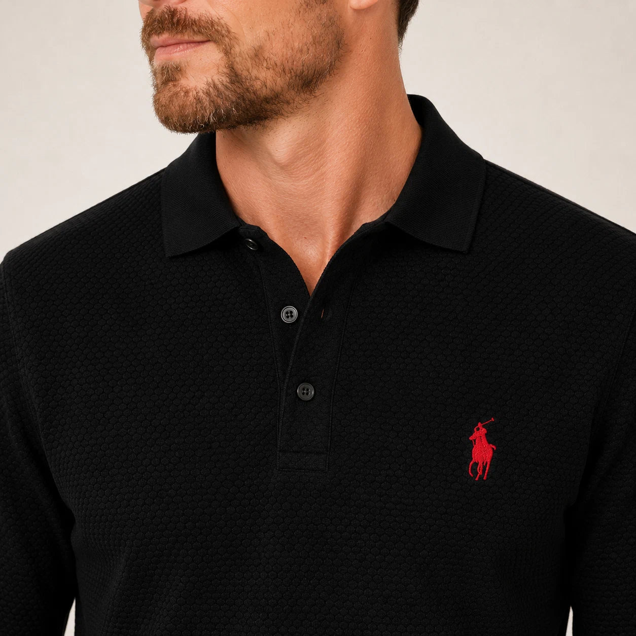 Textured Long-Sleeve Polo Shirt