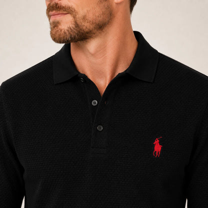 Textured Long-Sleeve Polo Shirt