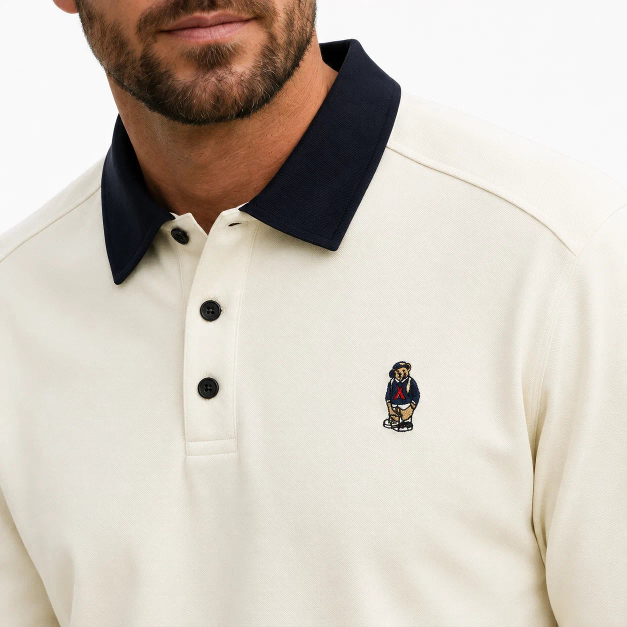 Long-Sleeve Two-Tone Collar Polo Shirt