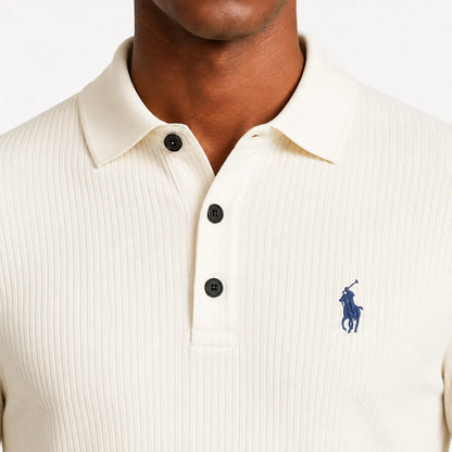 Ribbed Long-Sleeve Polo Shirt