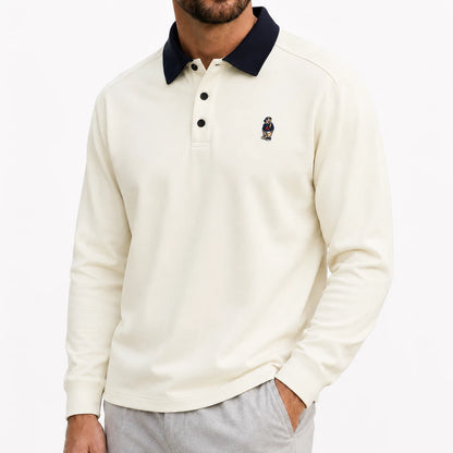 Long-Sleeve Two-Tone Collar Polo Shirt