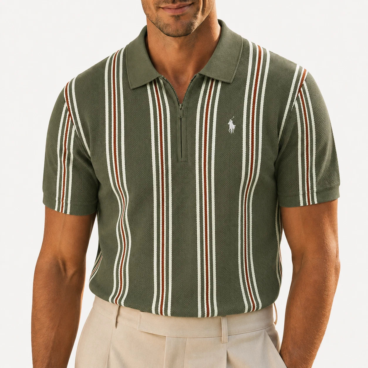 Retro Stripe Knit Polo Shirt