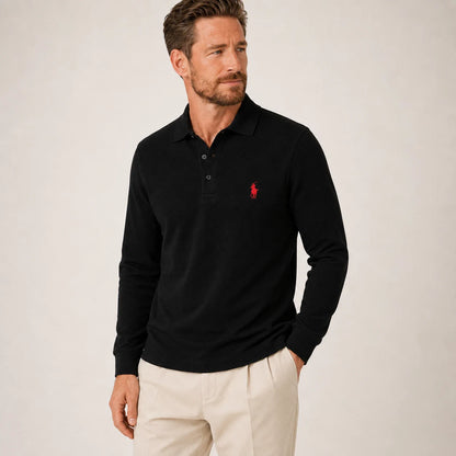 Textured Long-Sleeve Polo Shirt