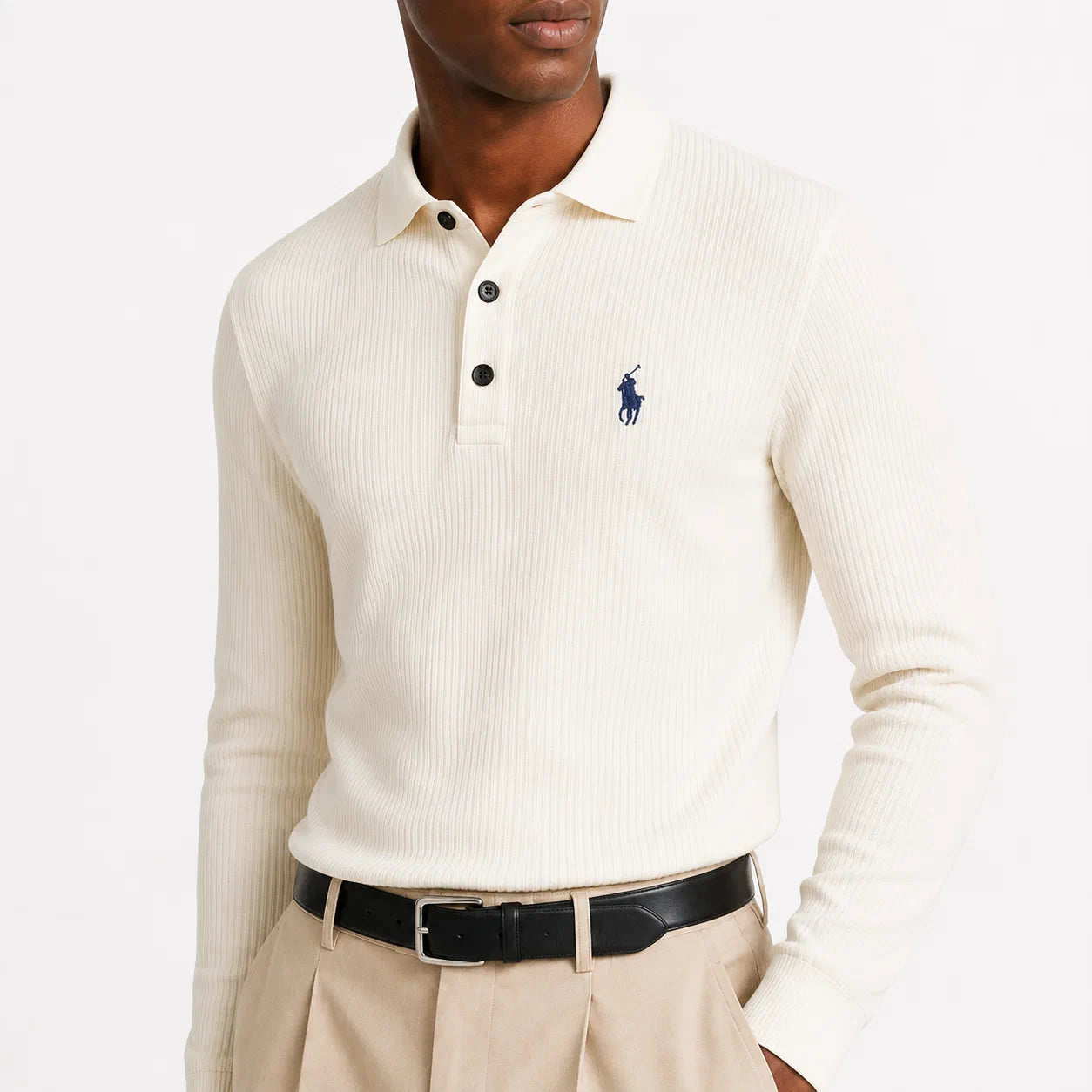 Ribbed Long-Sleeve Polo Shirt