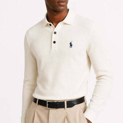 Ribbed Long-Sleeve Polo Shirt