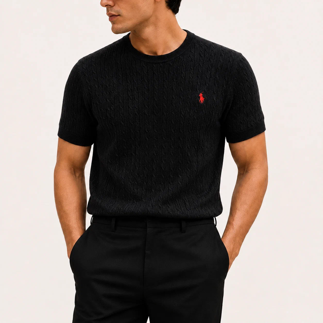 Cable-Knit Short-Sleeve Sweater