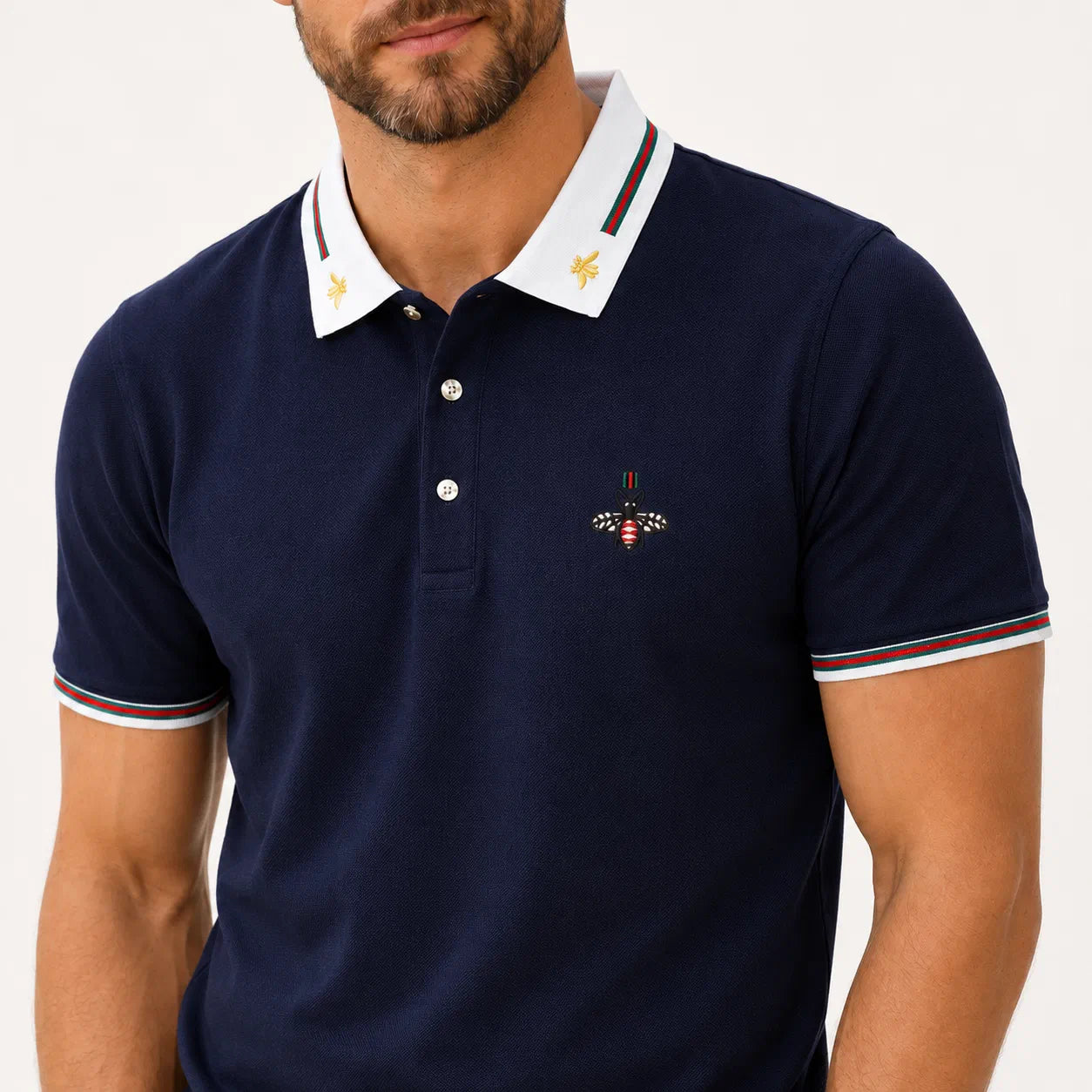 Embroidered Bee Collar Polo