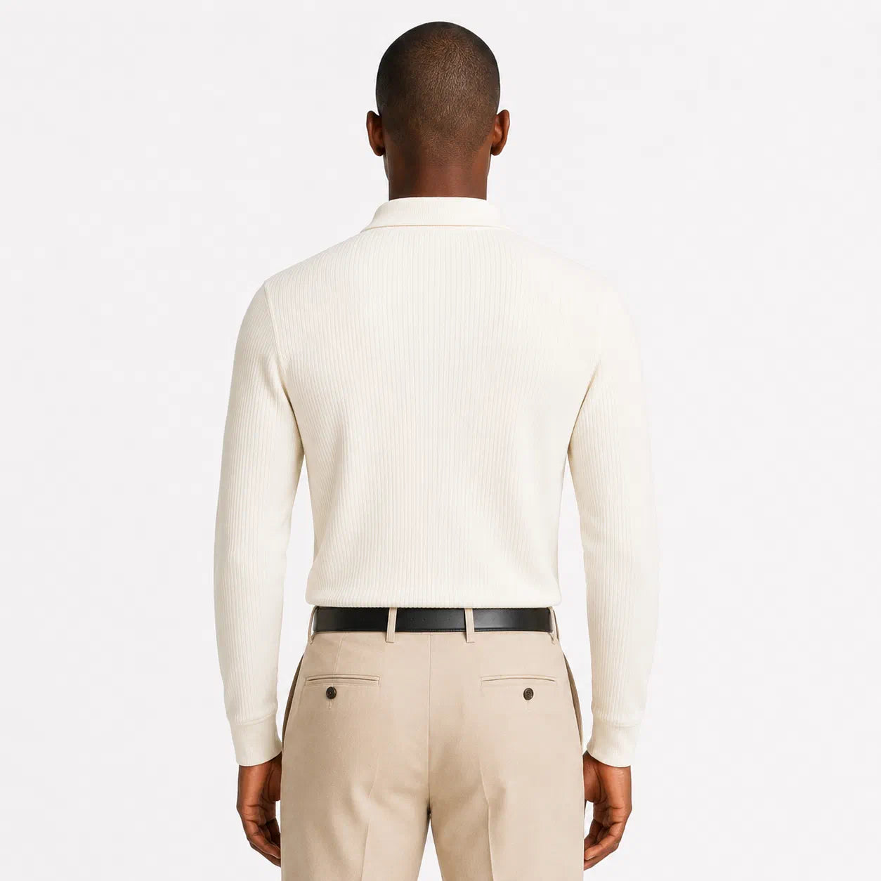 Ribbed Long-Sleeve Polo Shirt