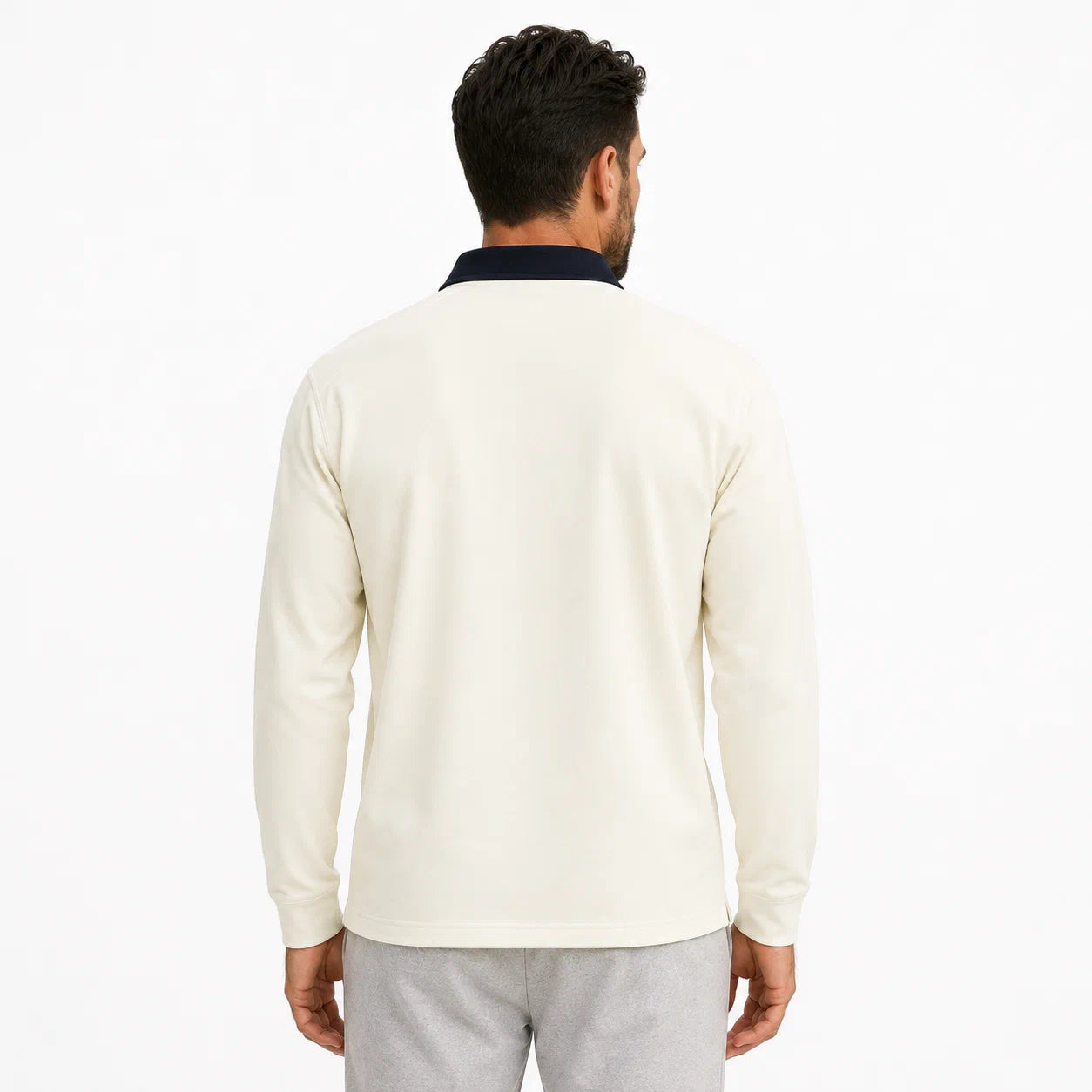 Long-Sleeve Two-Tone Collar Polo Shirt