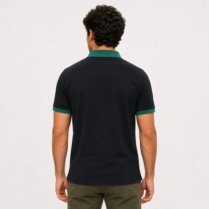 Contrast-Collar Zip Polo Shirt