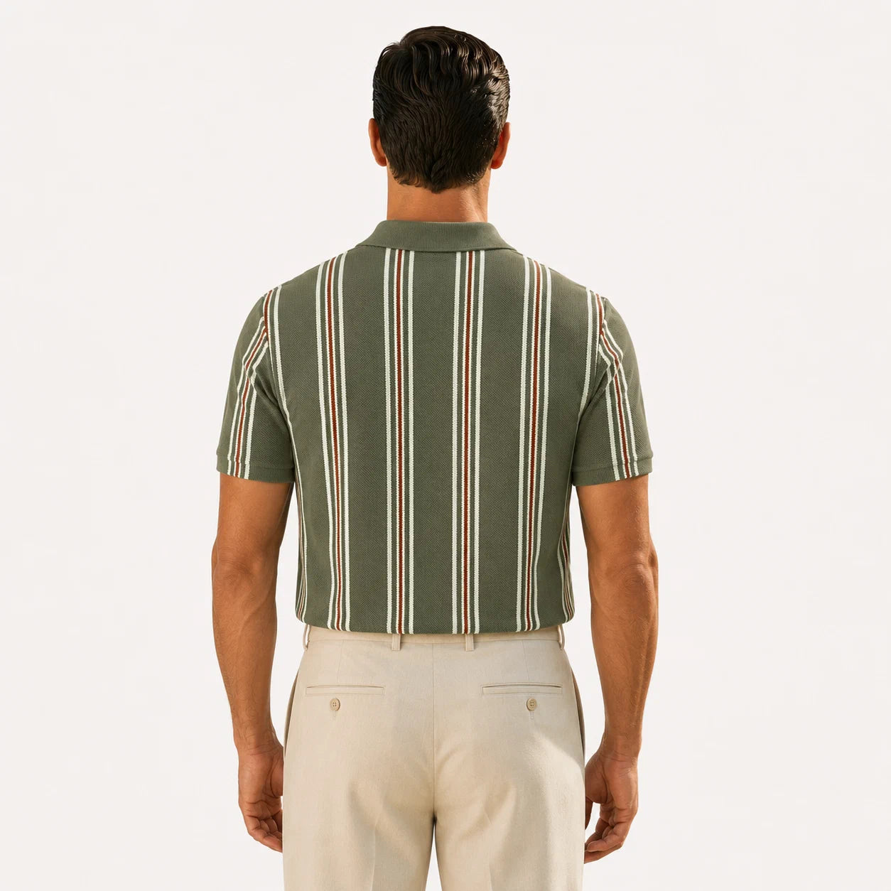 Retro Stripe Knit Polo Shirt