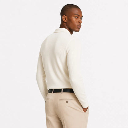 Ribbed Long-Sleeve Polo Shirt