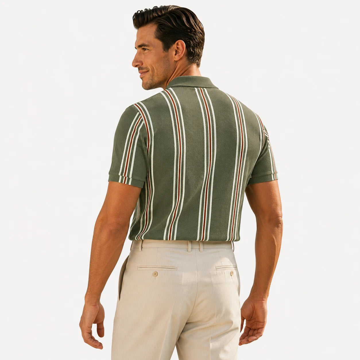 Retro Stripe Knit Polo Shirt