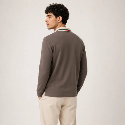 Long-Sleeve Contrast-Collar Polo