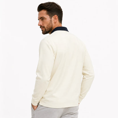 Long-Sleeve Two-Tone Collar Polo Shirt