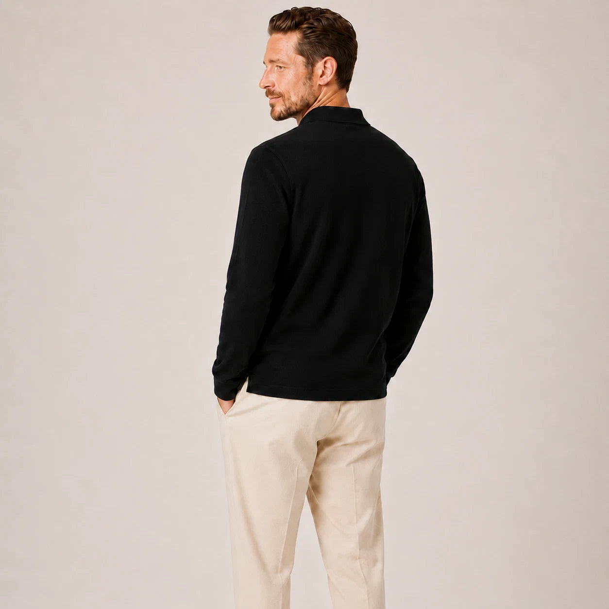 Textured Long-Sleeve Polo Shirt