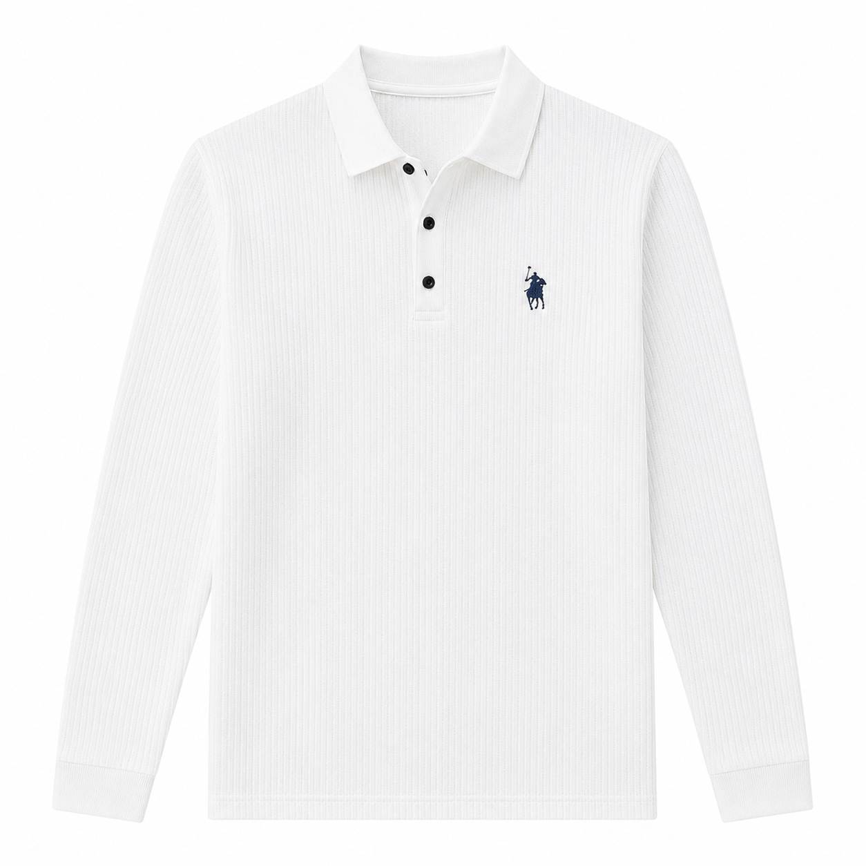 Ribbed Long-Sleeve Polo Shirt