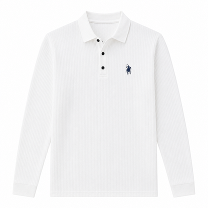 Ribbed Long-Sleeve Polo Shirt