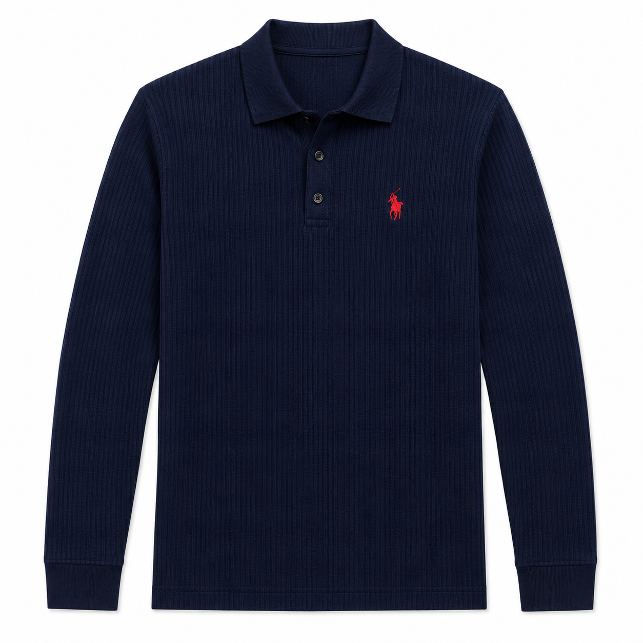 Ribbed Long-Sleeve Polo Shirt