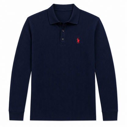 Ribbed Long-Sleeve Polo Shirt