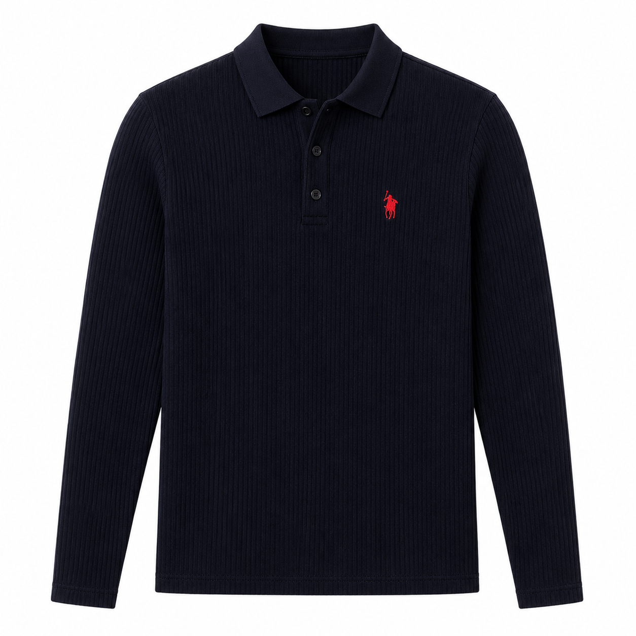 Ribbed Long-Sleeve Polo Shirt