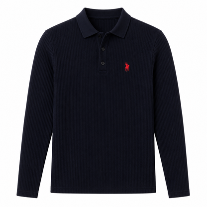 Ribbed Long-Sleeve Polo Shirt