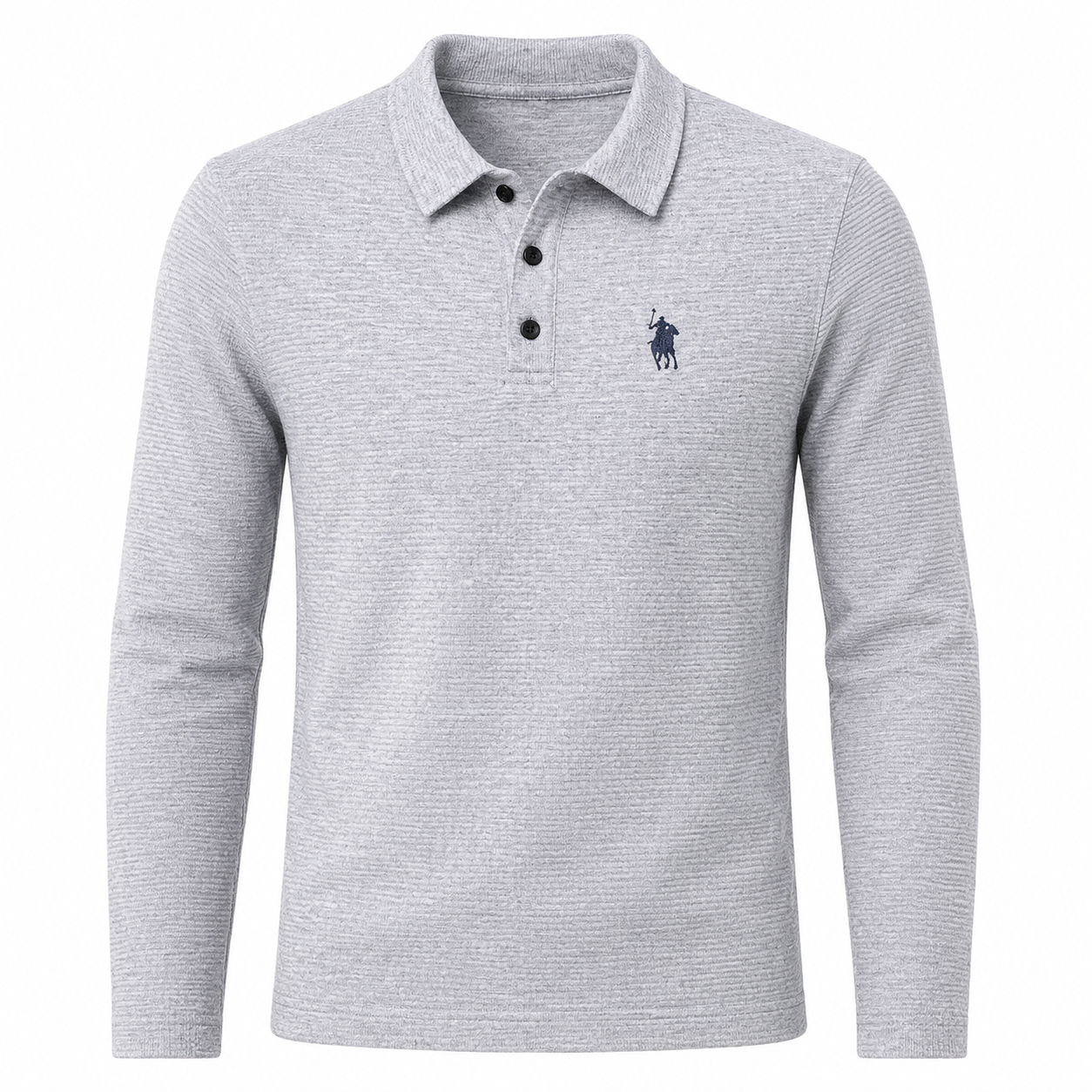 Ribbed Long-Sleeve Polo Shirt