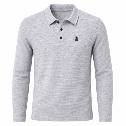 Ribbed Long-Sleeve Polo Shirt