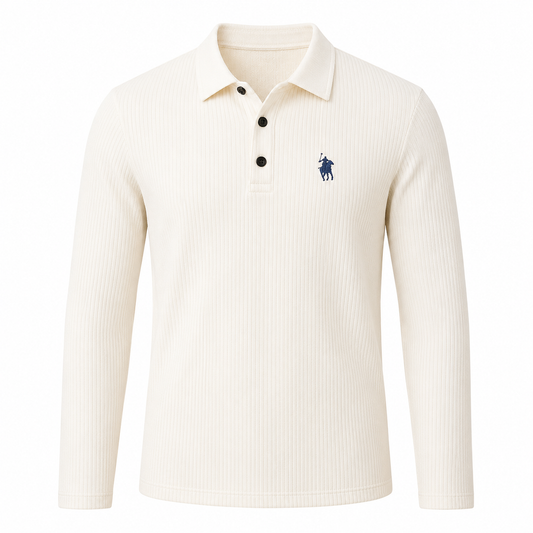 Ribbed Long-Sleeve Polo Shirt