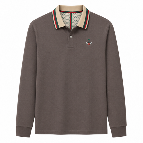 Long-Sleeve Contrast-Collar Polo