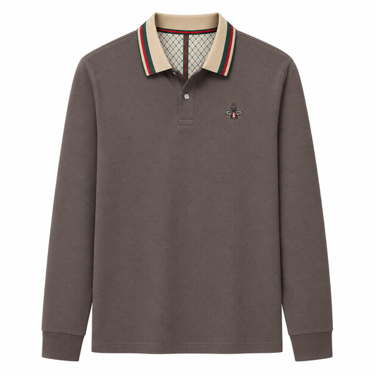 Long-Sleeve Contrast-Collar Polo
