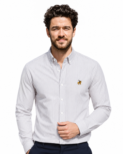 Striped Long-Sleeve Button-Down Shirt