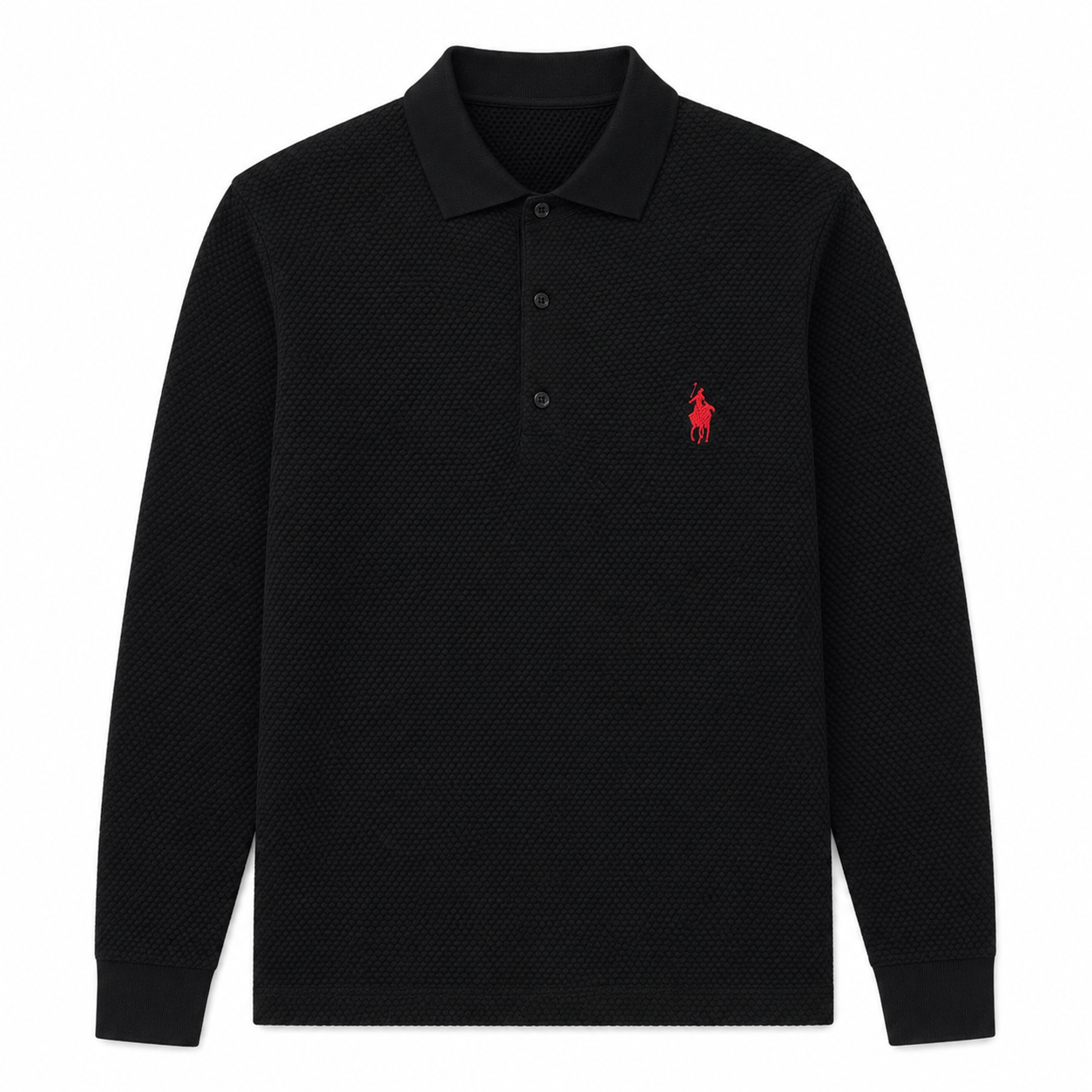 Textured Long-Sleeve Polo Shirt