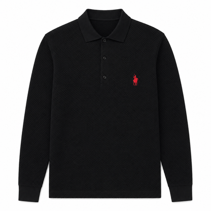 Textured Long-Sleeve Polo Shirt