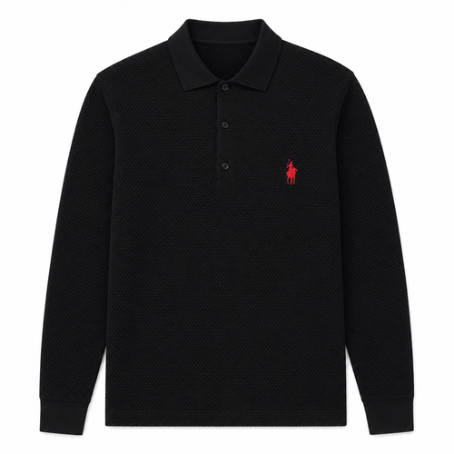 Textured Long-Sleeve Polo Shirt