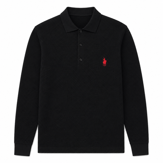 Textured Long-Sleeve Polo Shirt
